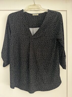 Beacon Black Polka Dot V-Neck Blouse